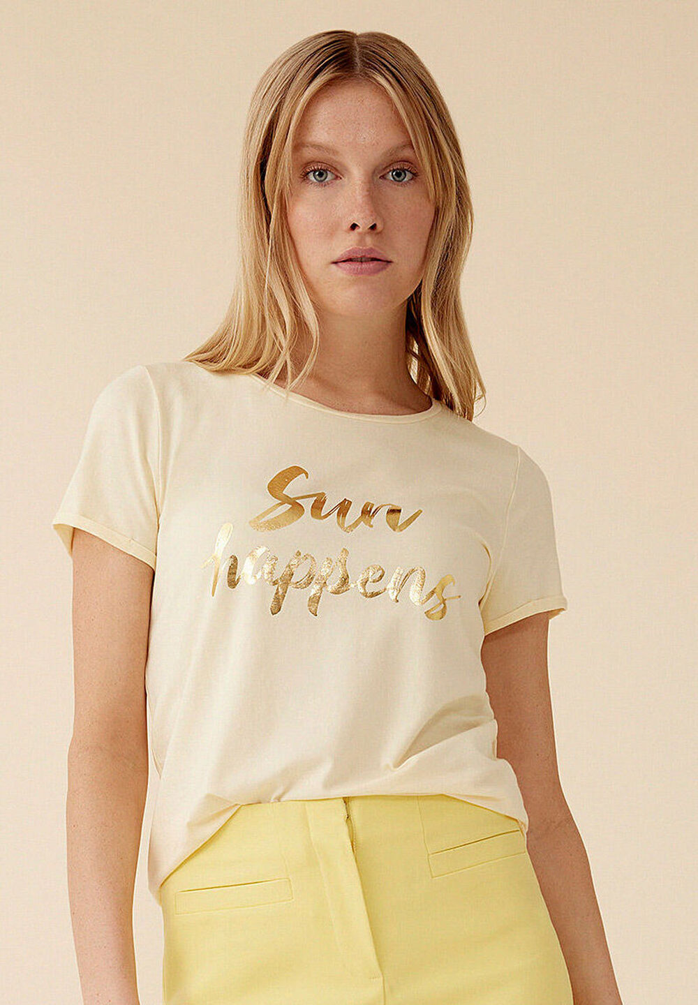 Wording Shirt, soft yellow, Frühjahrs-Kollektion, gelb Frontansicht