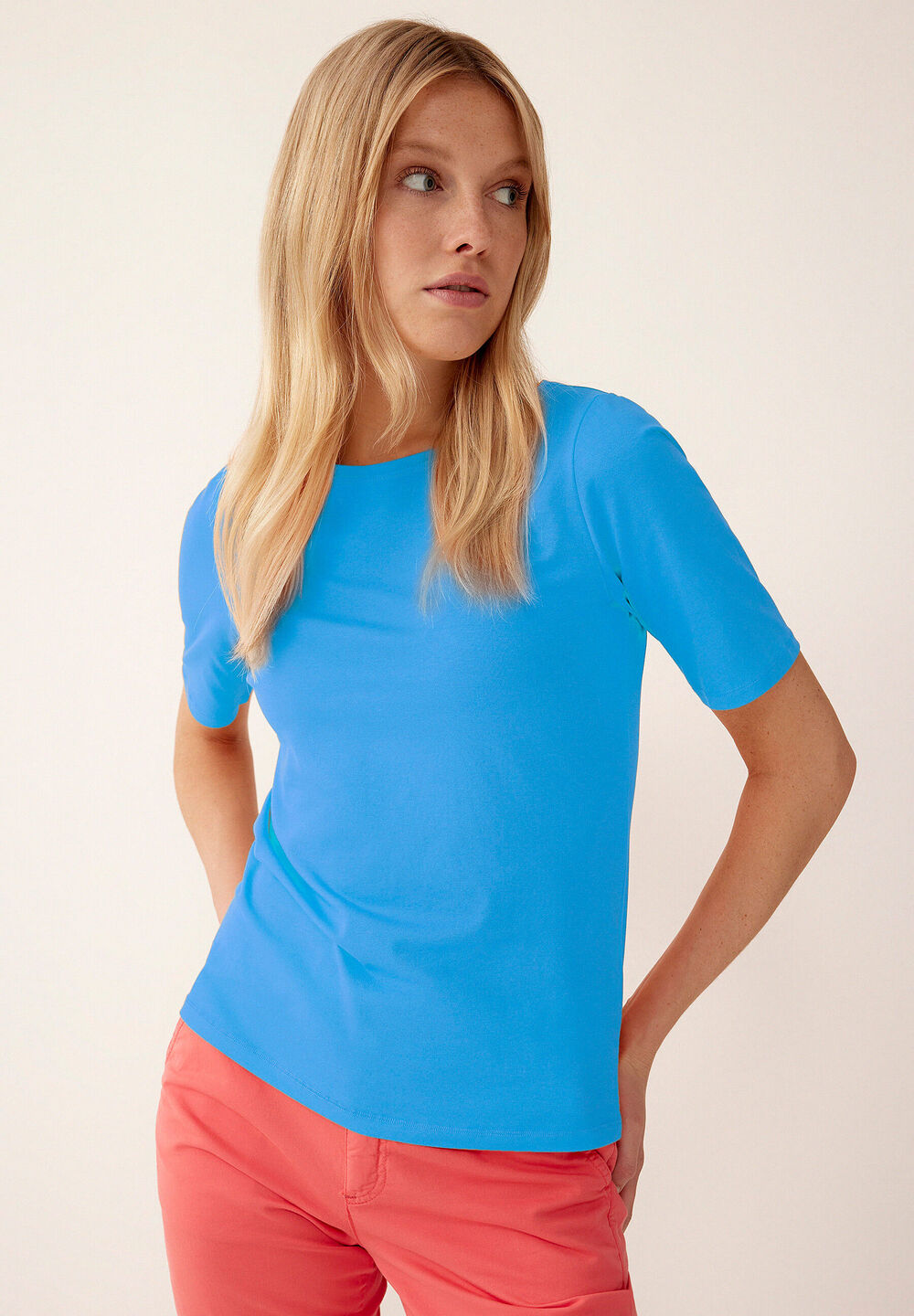 T-Shirt, U-Boot Ausschnitt, happy blue, Sommer-Kollektion, blauFrontansicht