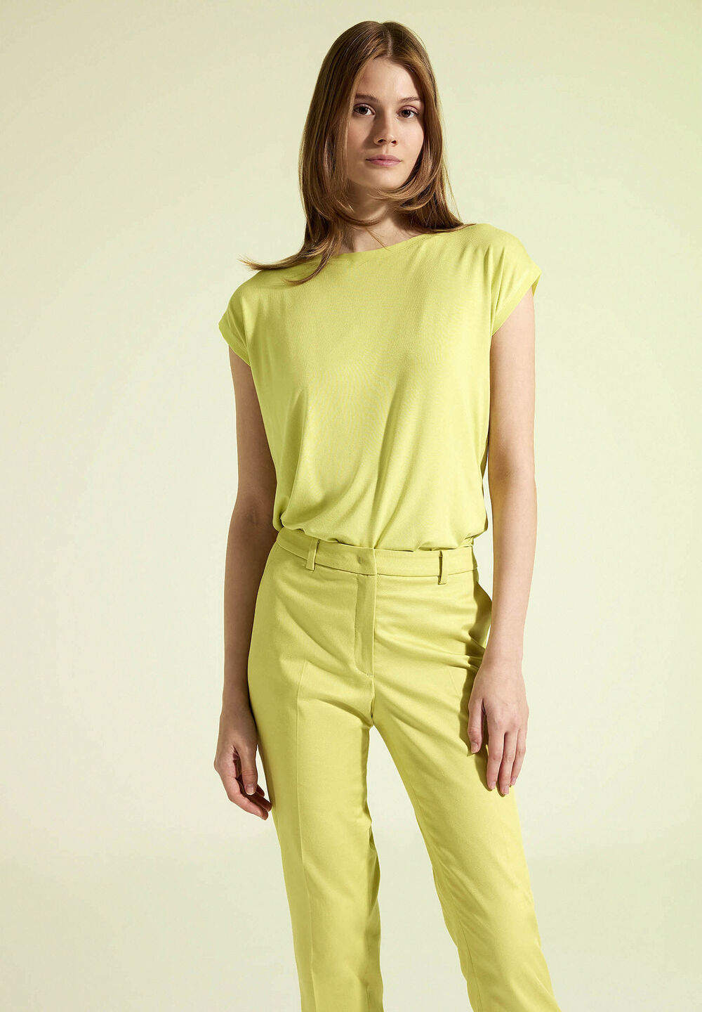 T-Shirt mit Chiffonkante, lime green, Sommer-Kollektion, gelbFrontansicht