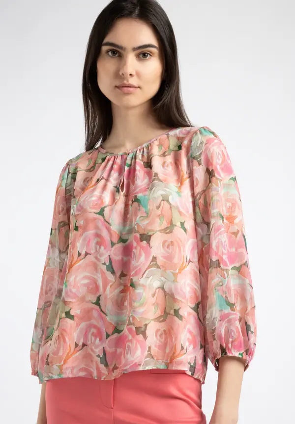 More & More Chiffonbluse, Rosenprint, Sommer-Kollektion