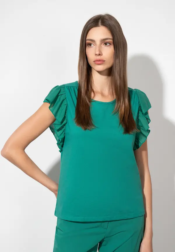 More & More Shirt mit Volantärmeln, summergarden green, Sommer-Kollektion