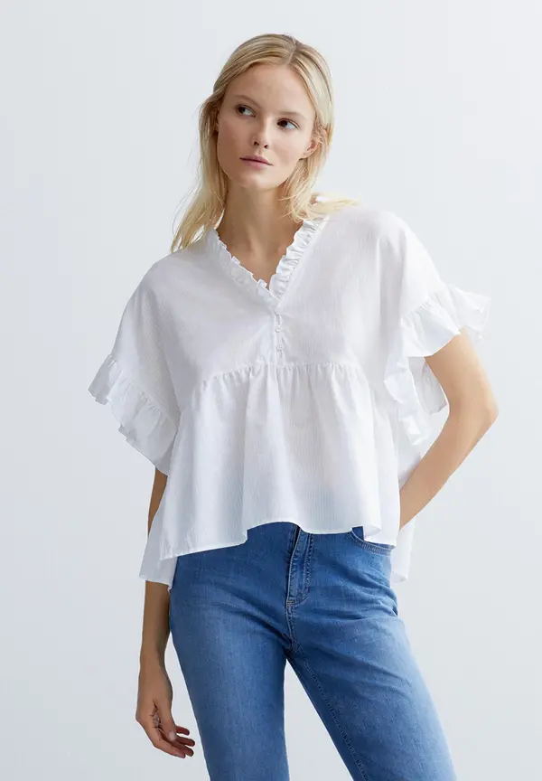 More & More weite Bluse mit Rüschen, weiß, Sommer-Kollektion