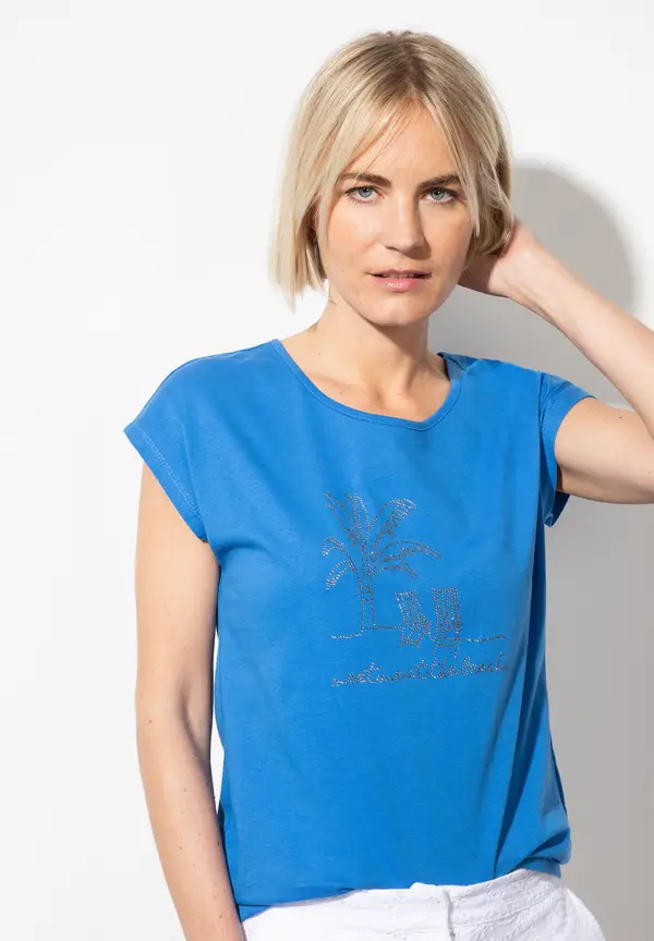 More & More T-Shirt mit Steinchen-Applikation, magic blue, Sommer-Kollektion