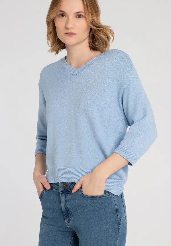 More & More V-Neck Pullover, hellblau, Frühjahres-Kollektion