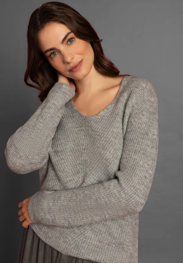 More & More V-Neck Pullover, grau, Herbst-Kollektion